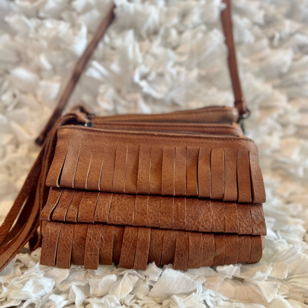 Brand New Boho Leather Crossbody Bag with Fringe detail - Susan Farber